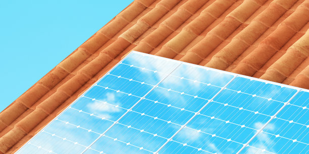屋顶上的太阳能板，3d渲染图片下载