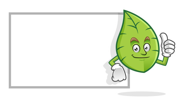 空白标志叶吉祥物，叶人物，矢量叶卡通，空白白纸图片下载