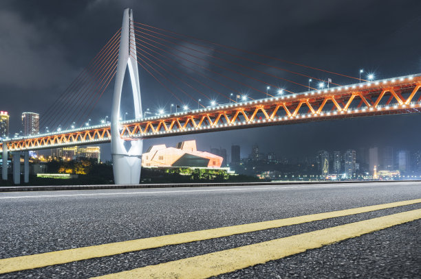 现代城市天际线和空旷的城市道路图片下载