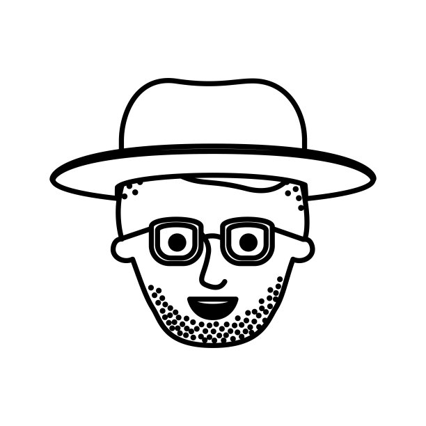 男性脸与帽子和眼镜和高褪色发型和胡茬胡子在单色剪影图片下载
