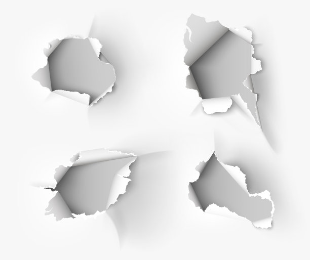 白色背景上撕破的纸上的洞图片下载