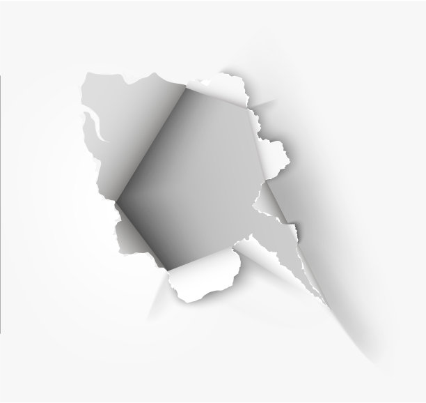 白色背景上撕破的纸上的洞图片下载