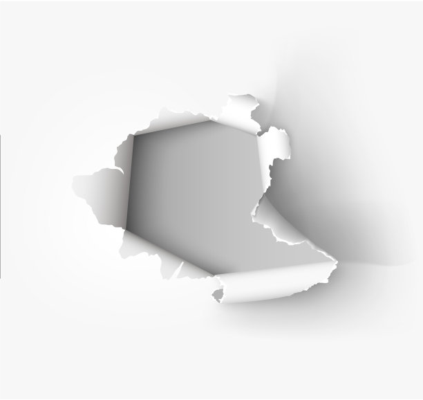 白色背景上撕破的纸上的洞图片下载