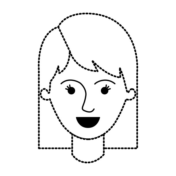 女性的脸与中长发在黑色点轮廓图片下载