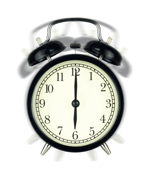 铃声闹钟的起床时间隔离在白色背景，显示6点。图片下载
