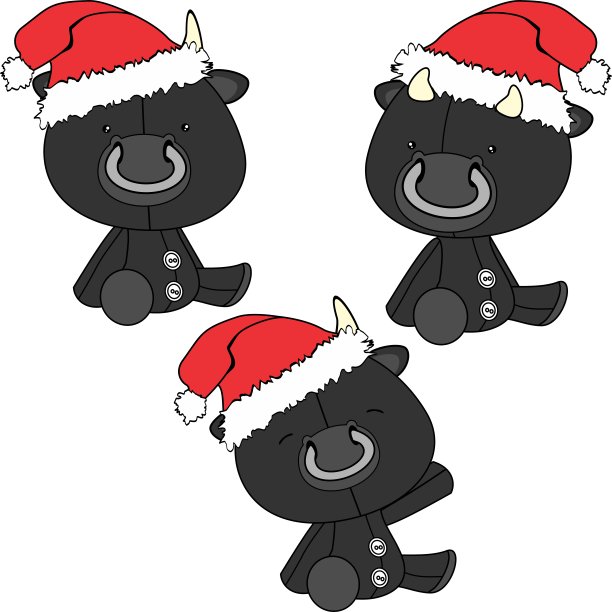 圣诞坐小牛宝宝卡通圣诞老人帽套图片下载