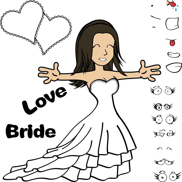 美丽年轻新娘卡通表情集5图片下载