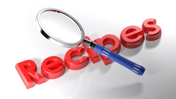 放大镜上的红色食谱- 3D渲染图片下载