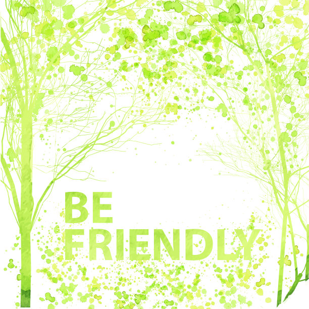 夏季和春季的水彩树插图，泼墨滴和剪影。绿树绿叶的生态理念图片下载