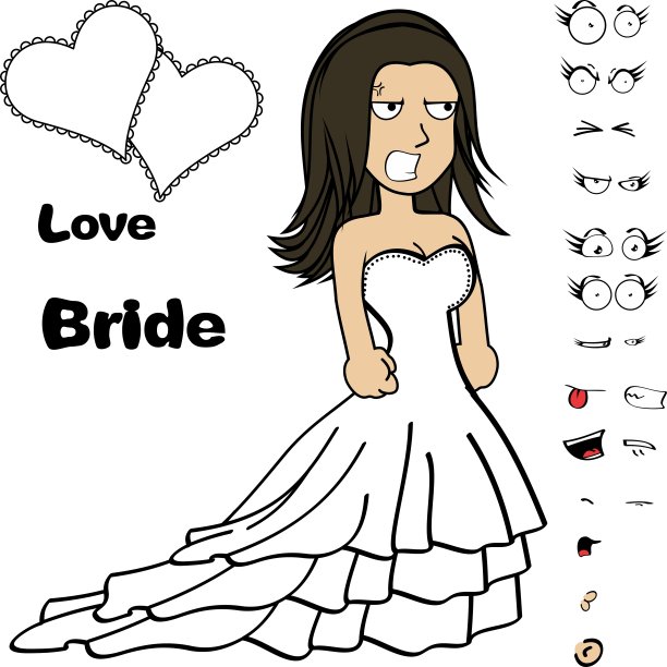 美丽年轻新娘卡通表情set2图片下载