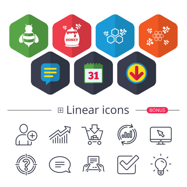 蜂蜜图标。蜂窝与蜜蜂的象征。图片下载