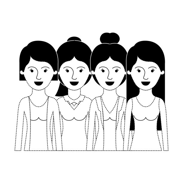 穿着休闲服装，留着长直发和短头发，扎着黑色的马尾辫图片下载