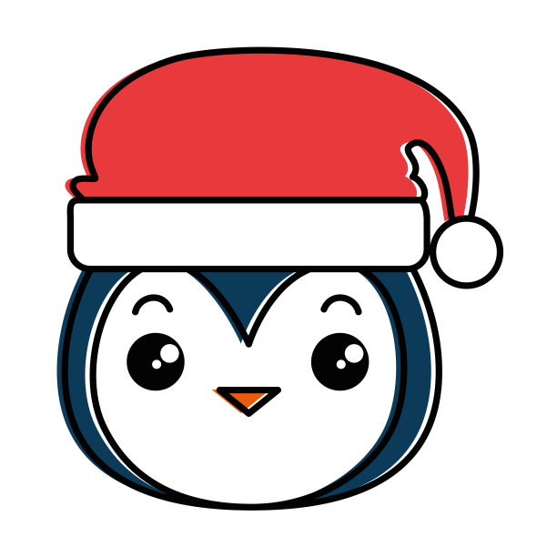 可爱的企鹅头与圣诞帽卡哇伊图片下载