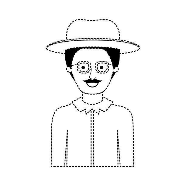 男人半身体与帽子和眼镜和衬衫与短头发和胡子在黑色点轮廓图片下载