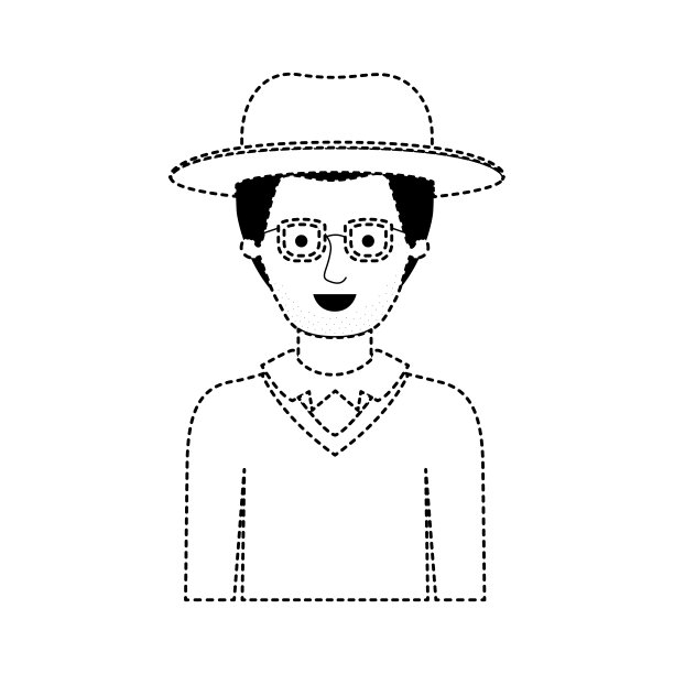 男人半身体与帽子和眼镜和毛衣与胡茬在黑色斑点剪影图片下载