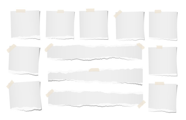 撕破的，笔记，笔记本，抄写本纸上的文字或信息用胶带粘在白色的背景上。图片下载