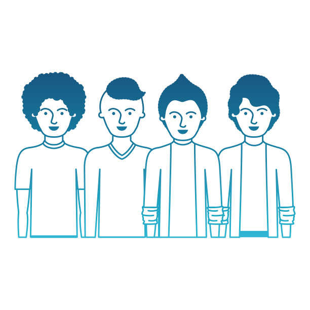 穿休闲装、留短发、发型不同的男士，蓝色剪影图片下载