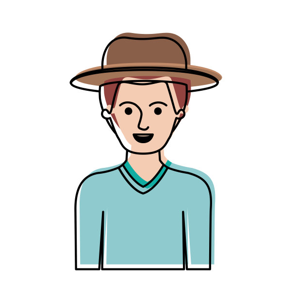 男人半身体与帽子和短头发在水彩剪影毛衣图片下载