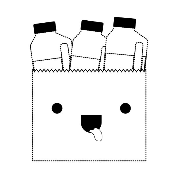 卡哇伊纸袋与饮料橙汁瓶在黑色斑点剪影图片下载