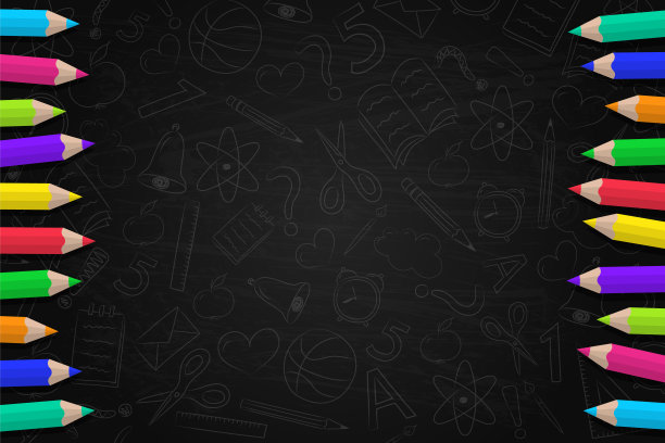 学校背景的概念与彩色铅笔和有趣的素描。向量。图片下载