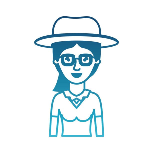 女人半身体与帽子和眼镜衬衫和马尾辫在退化的蓝色剪影图片下载