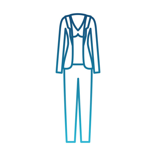 女性服装长裤，衬衫和马甲在退化的蓝色轮廓图片下载