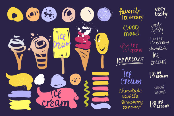 手绘甜点水果冰淇淋矢量插画图片下载