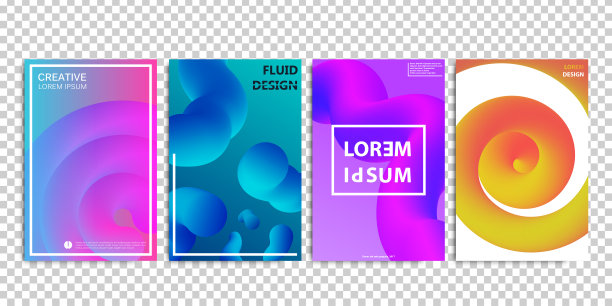 矢量集与几何梯度流体液体形状的装饰和覆盖在透明的背景上的现实孤立小册子。图片下载