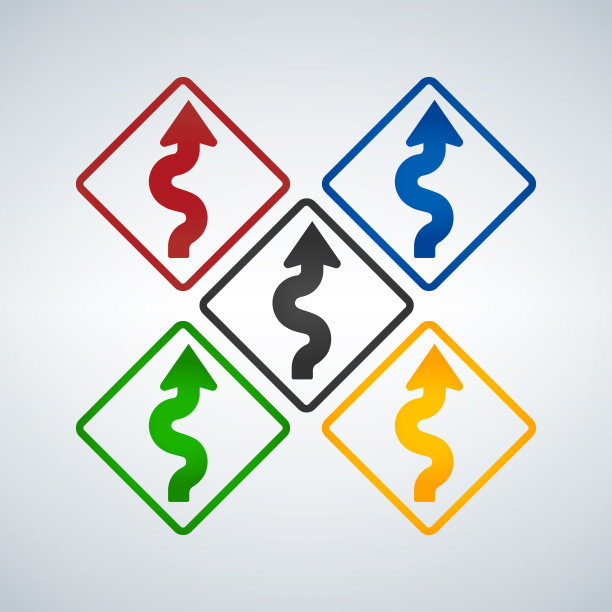 一套彩色弯道标志图片下载