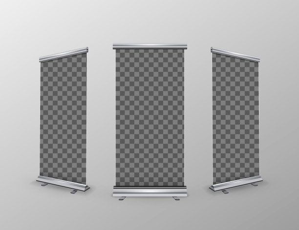 三个空白的现实的卷起横幅与透明的地方为广告海报图片下载