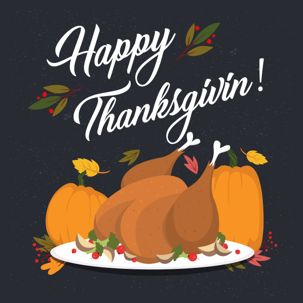 有火鸡和字母的感恩节贺卡快乐。矢量插图。图片下载