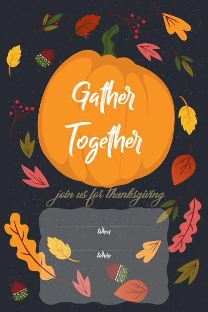 快乐感恩节贺卡的形象与南瓜和字母。矢量插图。图片下载
