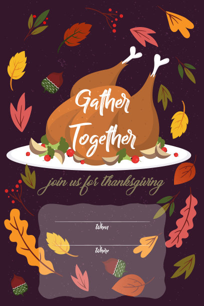 有火鸡和字母的感恩节贺卡快乐。矢量插图。图片下载