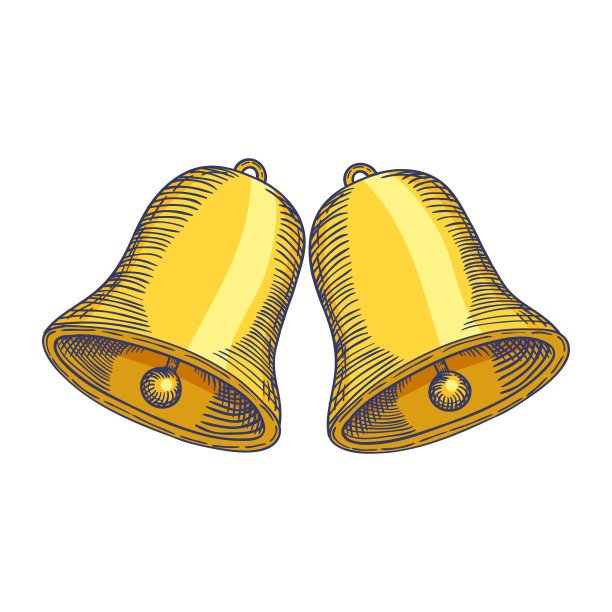 手绘金色铃铛雕刻矢量图图片下载