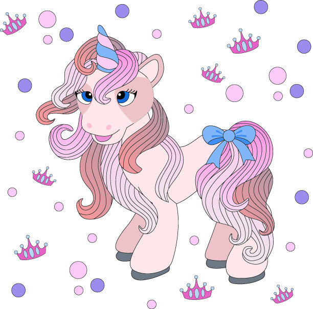 可爱的独角兽在彩虹上，美丽的背景上有题词。矢量插图。图片下载