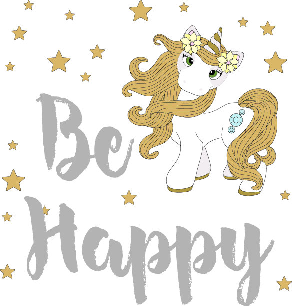 可爱的独角兽在彩虹上，美丽的背景上有题词。矢量插图。图片下载