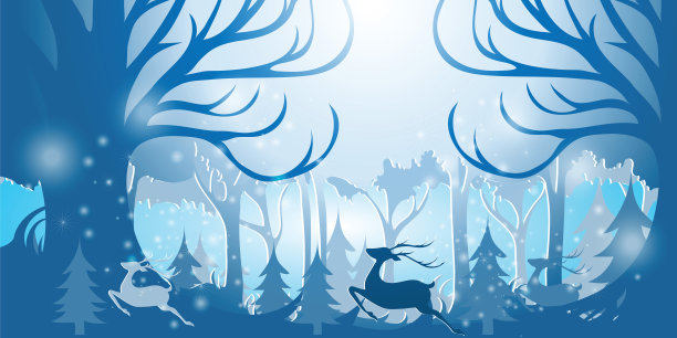 纸张艺术风格向量的森林景观在冬季的季节素材图片