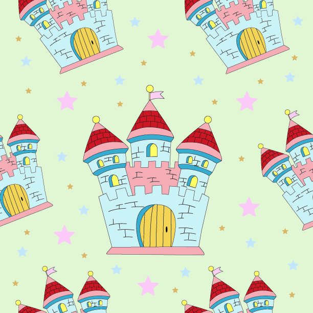 无缝图案与童话城堡。美丽的背景。矢量插图。图片下载