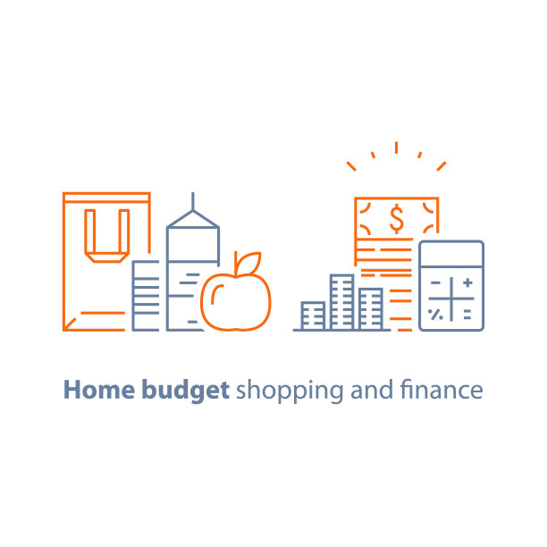 商店篮子，食品和饮料，杂货订单，特别优惠促销，矢量线图标图片下载