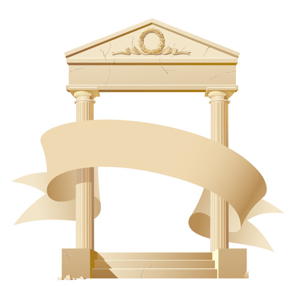 古色古香的建筑与白色的旗帜隔离图片下载