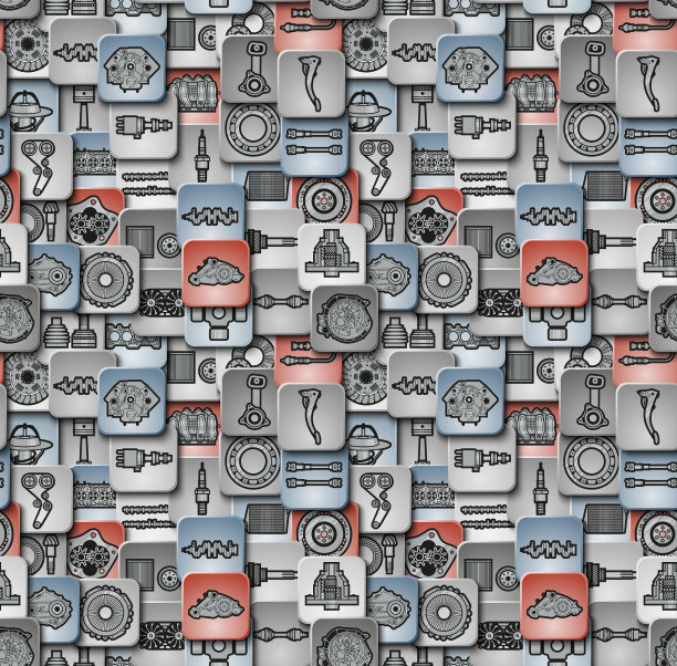 无缝模式组成的汽车配件图标图片下载