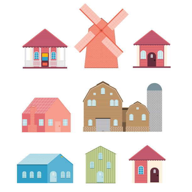 农场里的村庄。矢量平面插图图片下载