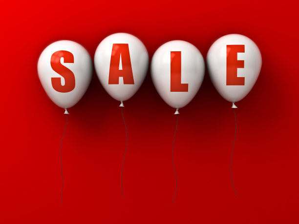 销售文字白色气球孤立在红色背景与阴影图片下载
