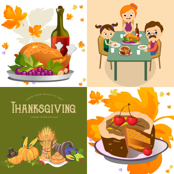 收获集，有机食品如水果和蔬菜，感恩节晚餐背景，矢量插图收获南瓜和小麦穗，蔓越莓浆果，串串葡萄图片下载