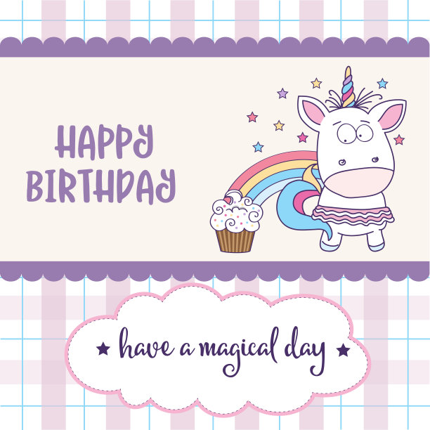 可爱的独角兽宝宝生日贺卡图片下载