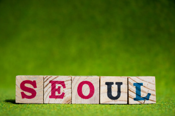 字母块字汉城在人工绿色背景图片下载