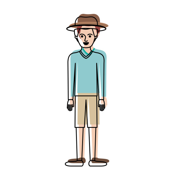 男人戴着帽子，穿着毛衣，穿着短裤和鞋子，留着短发图片下载