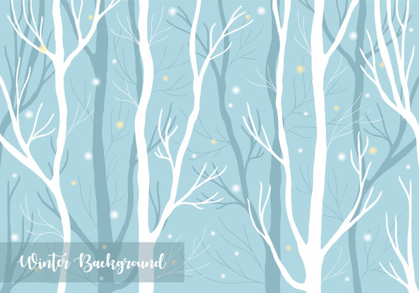 冬季森林降雪背景。矢量图素材图片