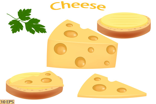一大块奶酪。奶酪在现实主义风格孤立在白色背景。奶酪三明治。奶酪，切片做三明治。矢量图图片下载