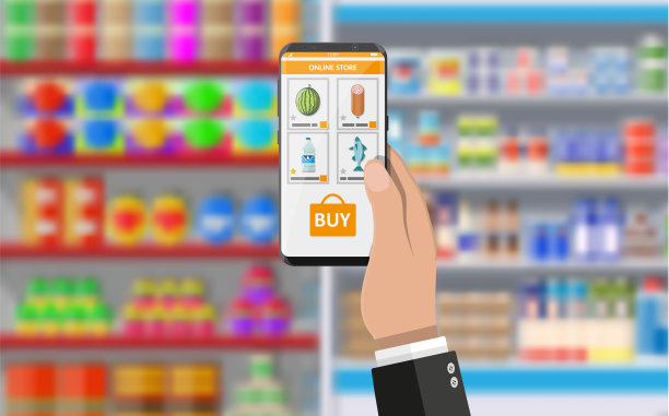 手持显示购物应用的智能手机素材图片